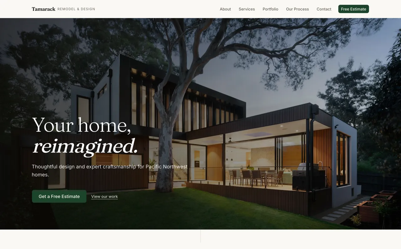 Tamarack Remodel & Design home page
